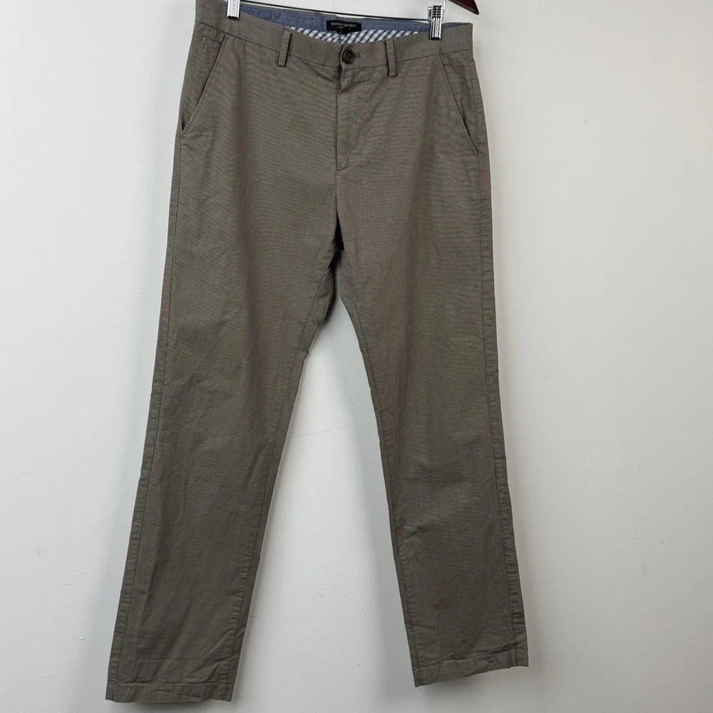 Banana Republic Kentfield Pants Mens 33x32 Brown Houndstooth Straight Flat Front